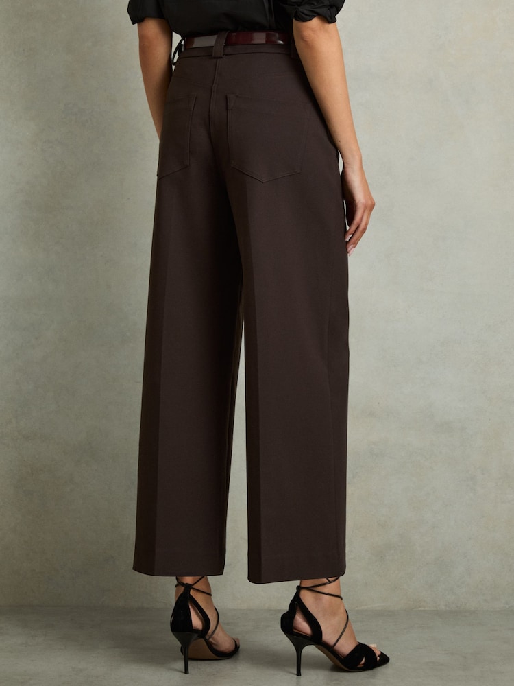 Reiss Chocolate Brown Myrtle Twill Culotte Trousers - Image 4 of 6