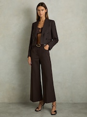 Reiss Chocolate Brown Myrtle Twill Culotte Trousers - Image 5 of 6