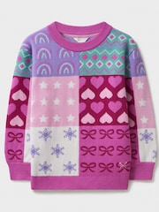 Crew Clothing Company Pink Patchwork Jacquard Print Jumper - Image 1 of 3
