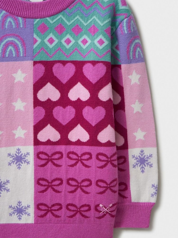 Crew Clothing Company Pink Patchwork Jacquard Print Jumper - Image 3 of 3