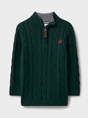 Crew Clothing Green Oarsman Cable 100% Cotton Half Zip Jumper - Image 1 of 3