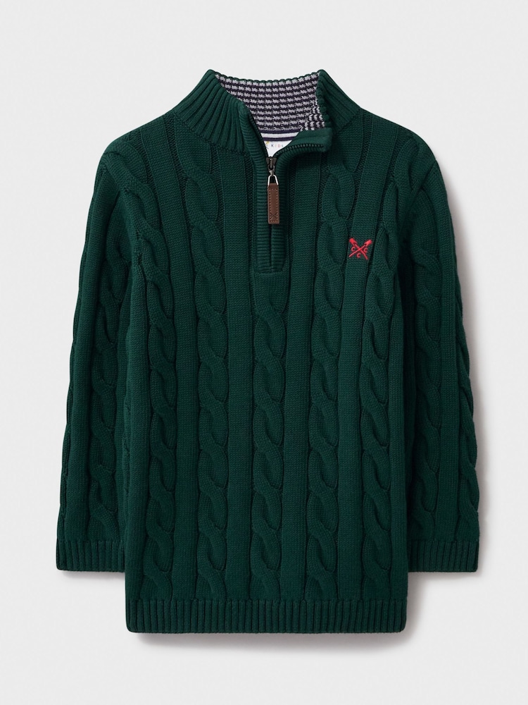 Crew Clothing Green Oarsman Cable 100% Cotton Half Zip Jumper - Image 1 of 3