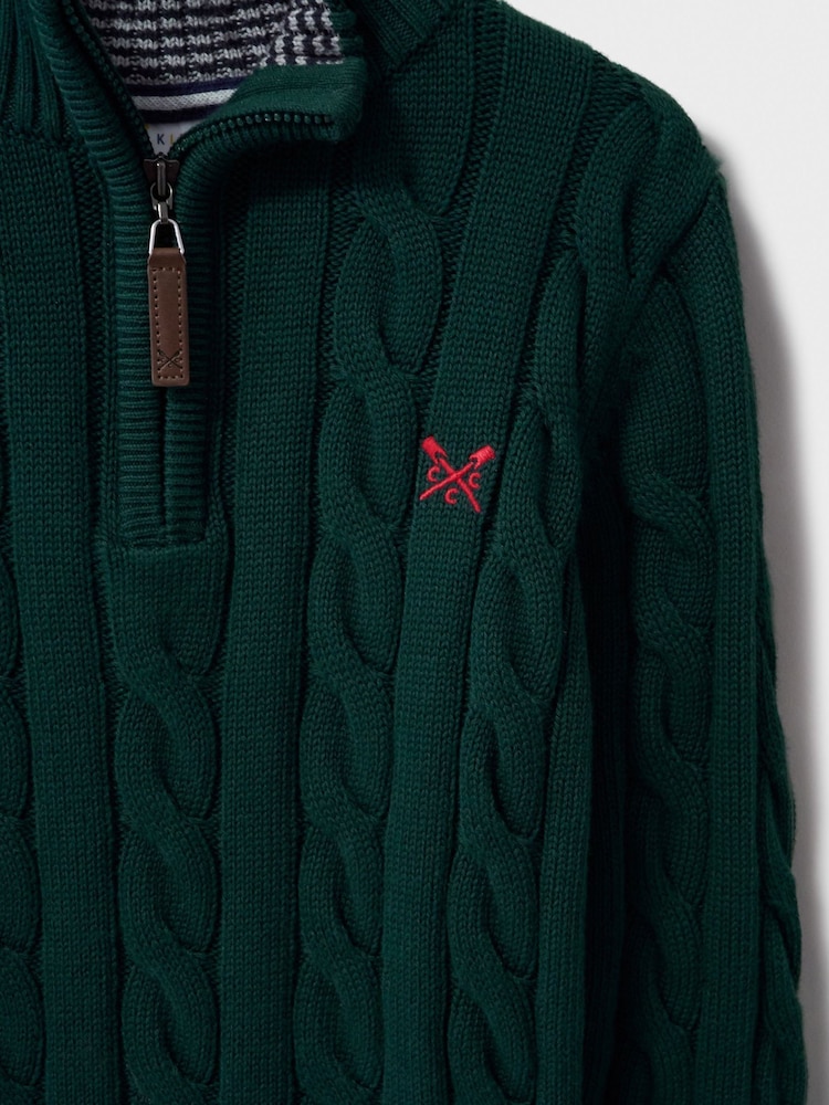 Crew Clothing Green Oarsman Cable 100% Cotton Half Zip Jumper - Image 3 of 3