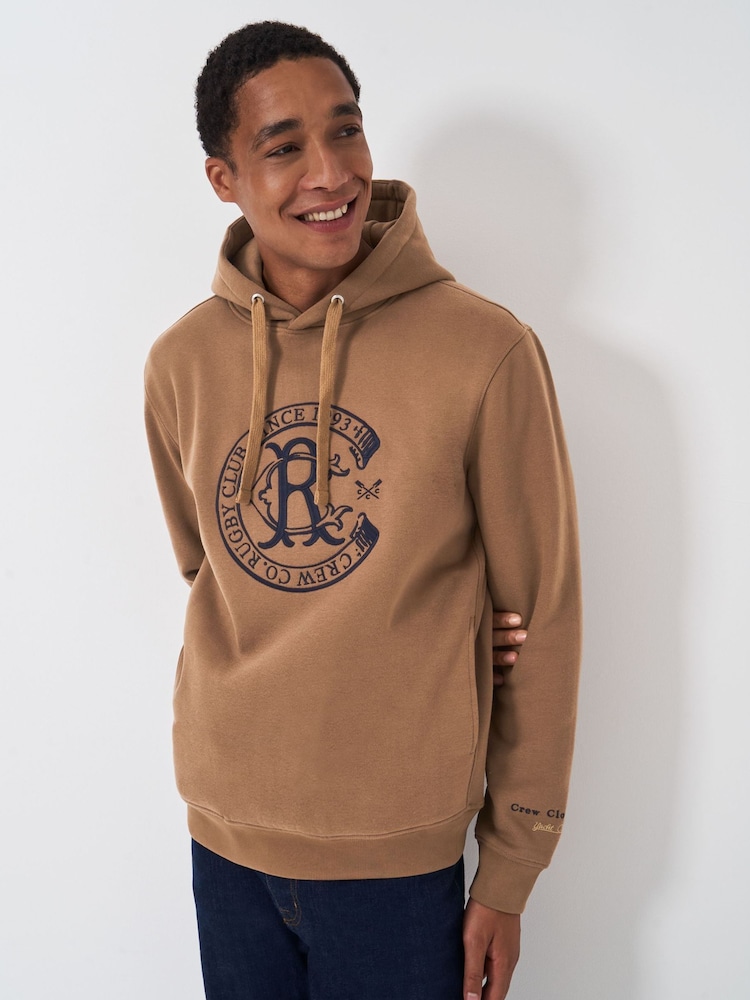 Crew Clothing Company Embroidered Graphic Brown Hoodie - Imagen 1 de 5