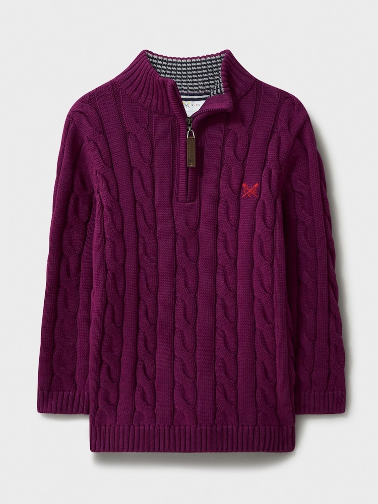 Crew Clothing Red Oarsman Cable Half Zip 100% Cotton Jumper - Image 2 of 3