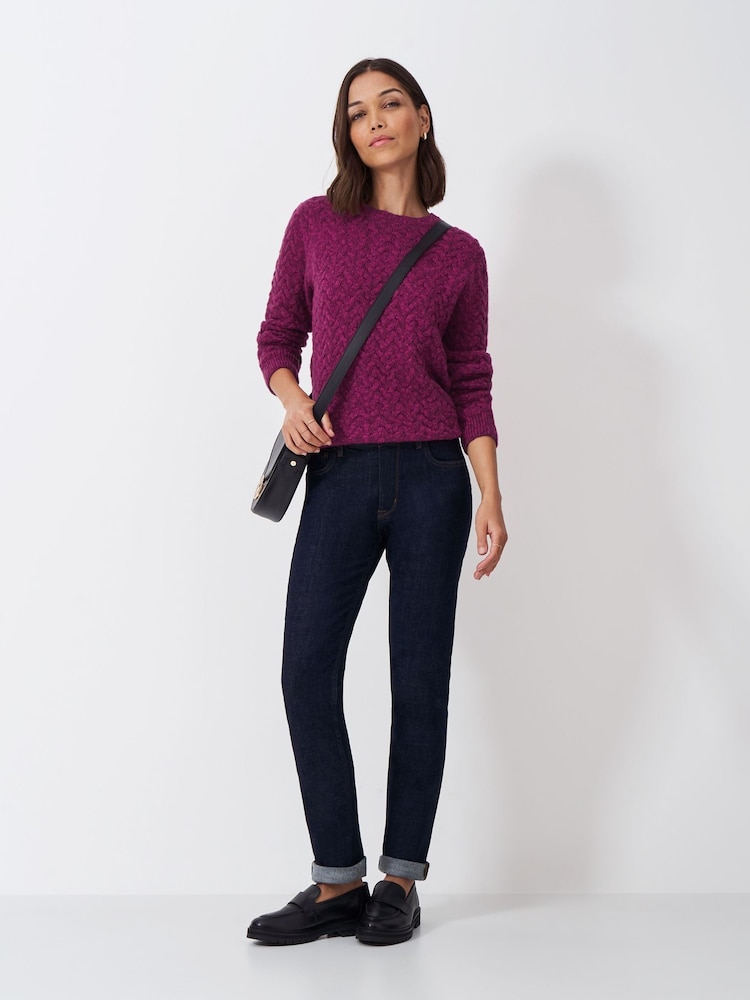 Crew Clothing Pink Crew Clothing Company Blue Twisted Yarn Cable Knit Jumper - Image 3 of 6