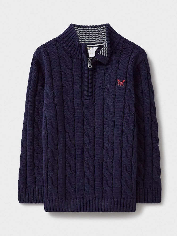 Crew Clothing Blue Oarsman Cable Half Zip 100% Cotton Jumper - Image 1 of 3