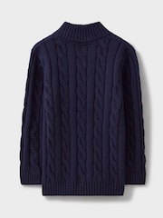 Crew Clothing Blue Oarsman Cable Half Zip 100% Cotton Jumper - Image 2 of 3