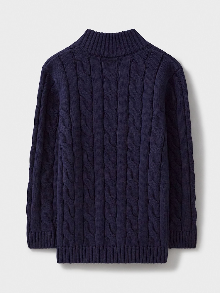 Crew Clothing Blue Oarsman Cable Half Zip 100% Cotton Jumper - Image 2 of 3
