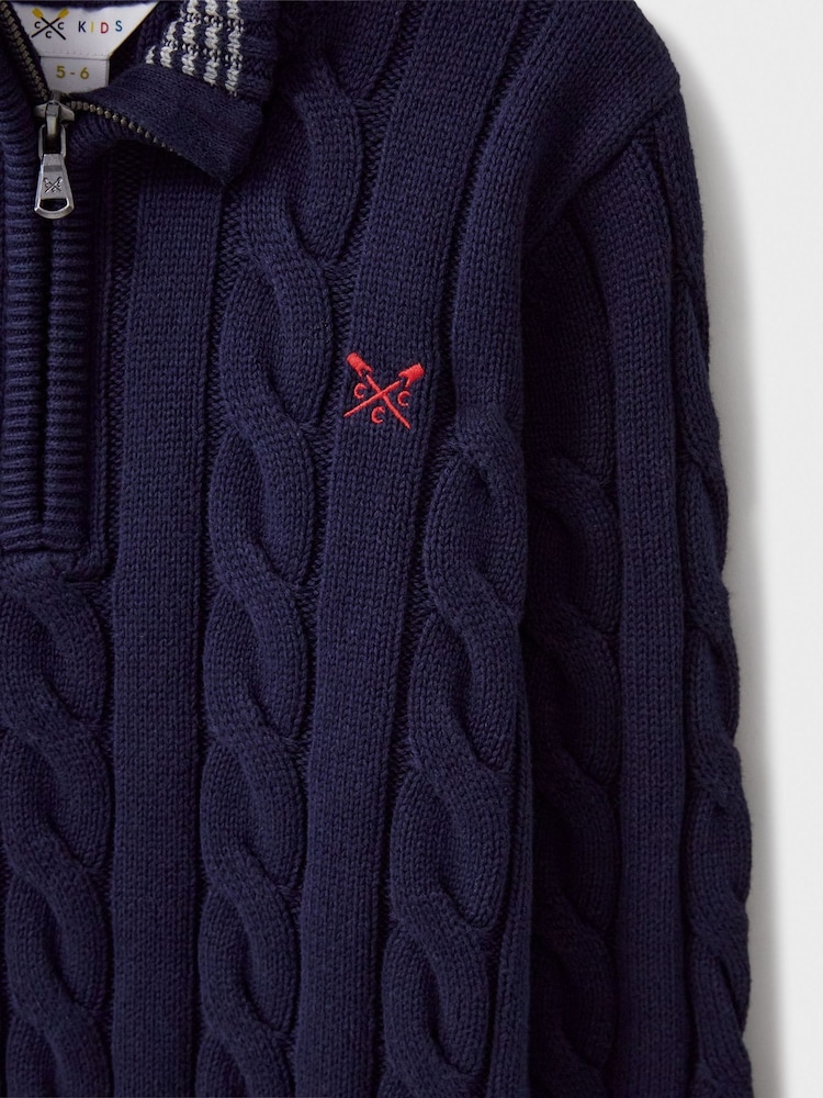 Crew Clothing Blue Oarsman Cable Half Zip 100% Cotton Jumper - Image 3 of 3