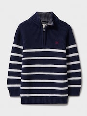Crew Clothing Company Blue Classic Breton Half Zip Knit 100% Cotton Jumpers - Image 1 of 3