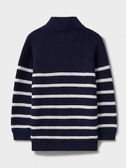 Crew Clothing Company Blue Classic Breton Half Zip Knit 100% Cotton Jumpers - Image 2 of 3