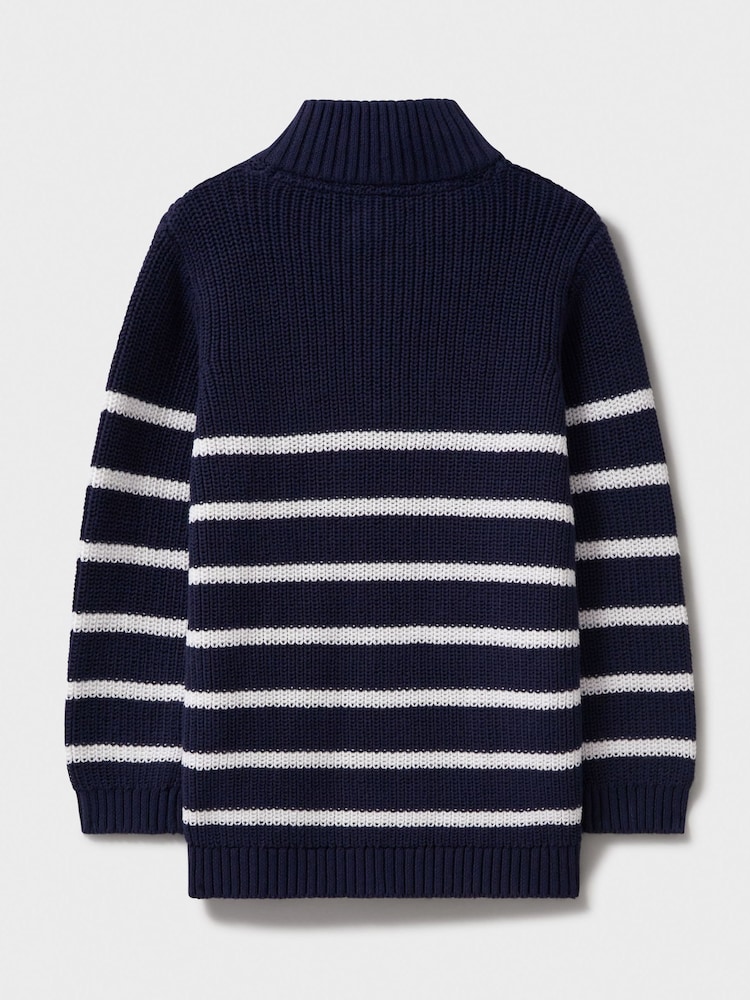 Crew Clothing Company Blue Classic Breton Half Zip Knit 100% Cotton Jumpers - Image 2 of 3