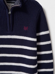 Crew Clothing Company Blue Classic Breton Half Zip Knit 100% Cotton Jumpers - Image 3 of 3