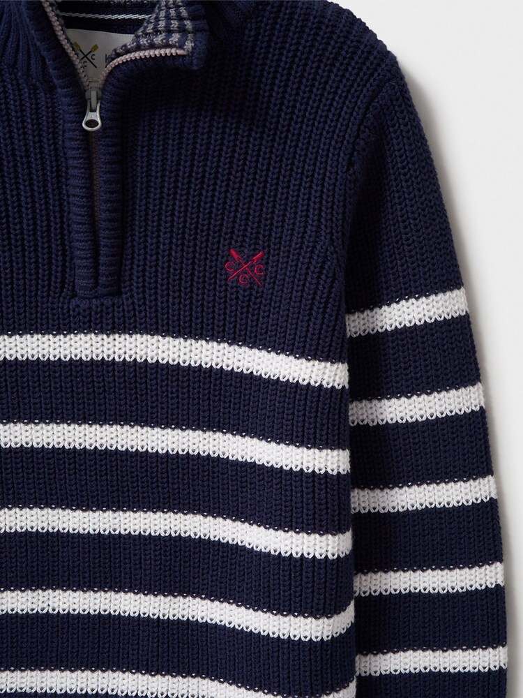 Crew Clothing Company Blue Classic Breton Half Zip Knit 100% Cotton Jumpers - Image 3 of 3 Crew Clothing Company Blue Classic Breton Half Zip Knit 100% Cotton Jumpers - Image 3 of 3