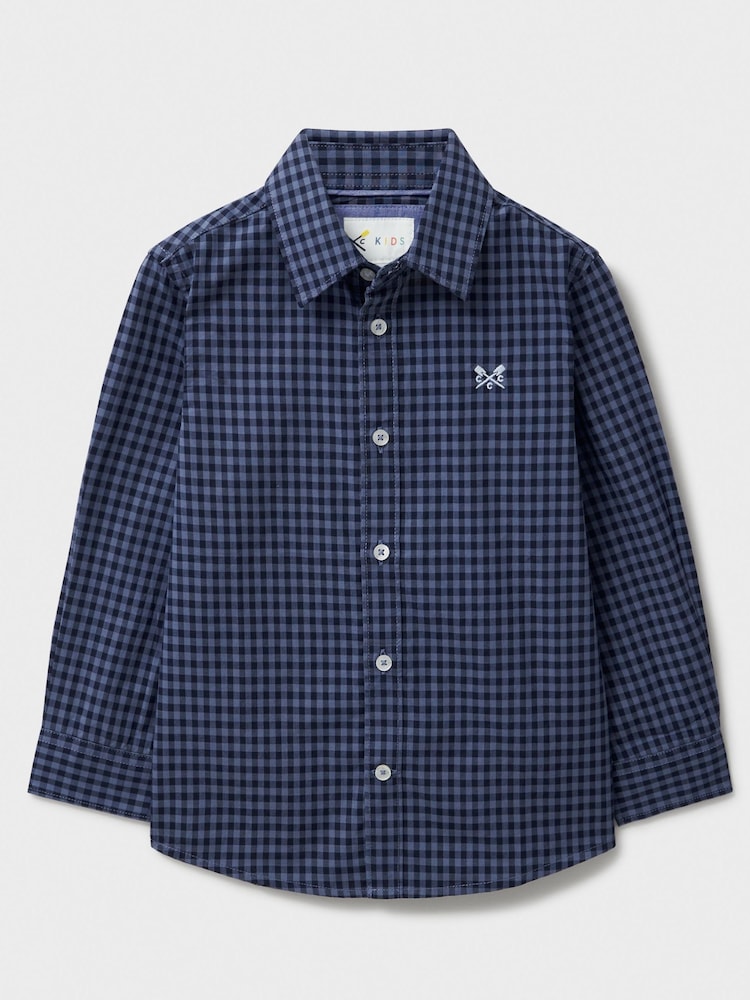 Crew Clothing Company Blue Long Sleeve Gingham 100% Cotton Shirt - Image 1 of 3 Crew Clothing Company Blue Long Sleeve Gingham 100% Cotton Shirt - Image 1 of 3