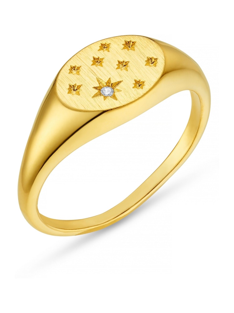 Orelia London Gold Tone Starburst Signet Ring - Image 1 of 3 Orelia London Gold Tone Starburst Signet Ring - Image 1 of 3