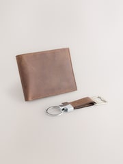 Brown Leather Wallet and Keyring Set - Image 1 of 4