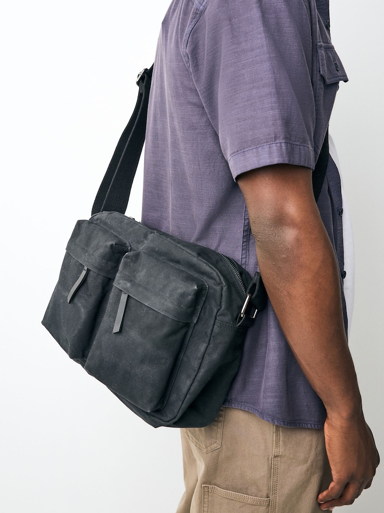 Black Wax Cotton Crossbody Bag - Image 1 of 6