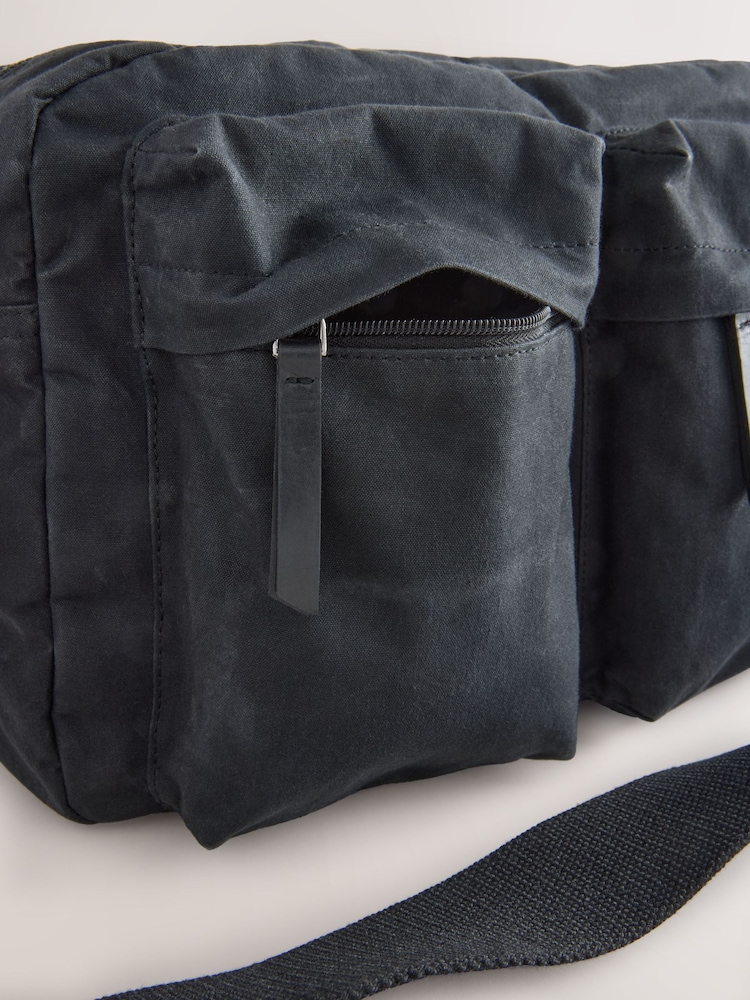 Black Wax Cotton Crossbody Bag - Image 6 of 6
