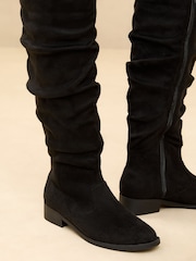 Lipsy Black Standard fit Suedette Ruched Knee High Boots - Image 3 of 5