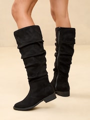 Lipsy Black Standard fit Suedette Ruched Knee High Boots - Image 4 of 5