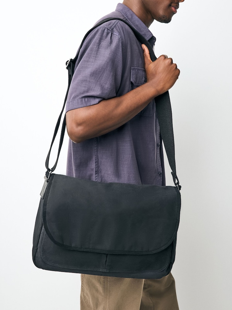 Black Wax Cotton Messenger Bag - Image 1 of 6
