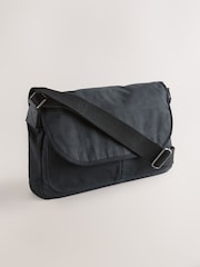 Black Wax Cotton Messenger Bag - Image 2 of 6