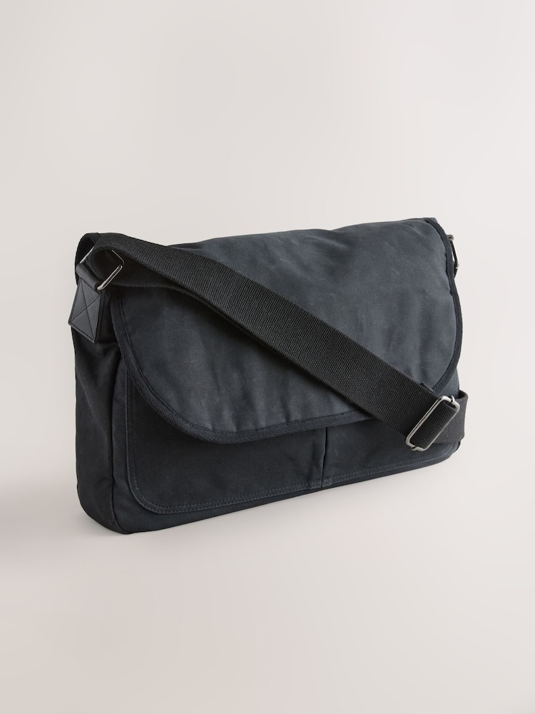 Black Wax Cotton Messenger Bag - Image 2 of 6