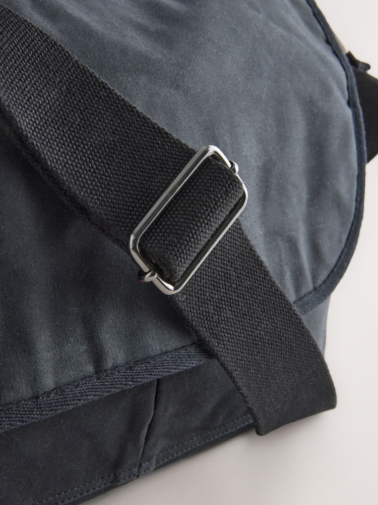 Black Wax Cotton Messenger Bag - Image 6 of 6