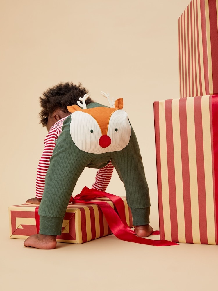 MORI Green Reindeer Cotton and Bamboo Christmas Joggers - Image 1 of 6