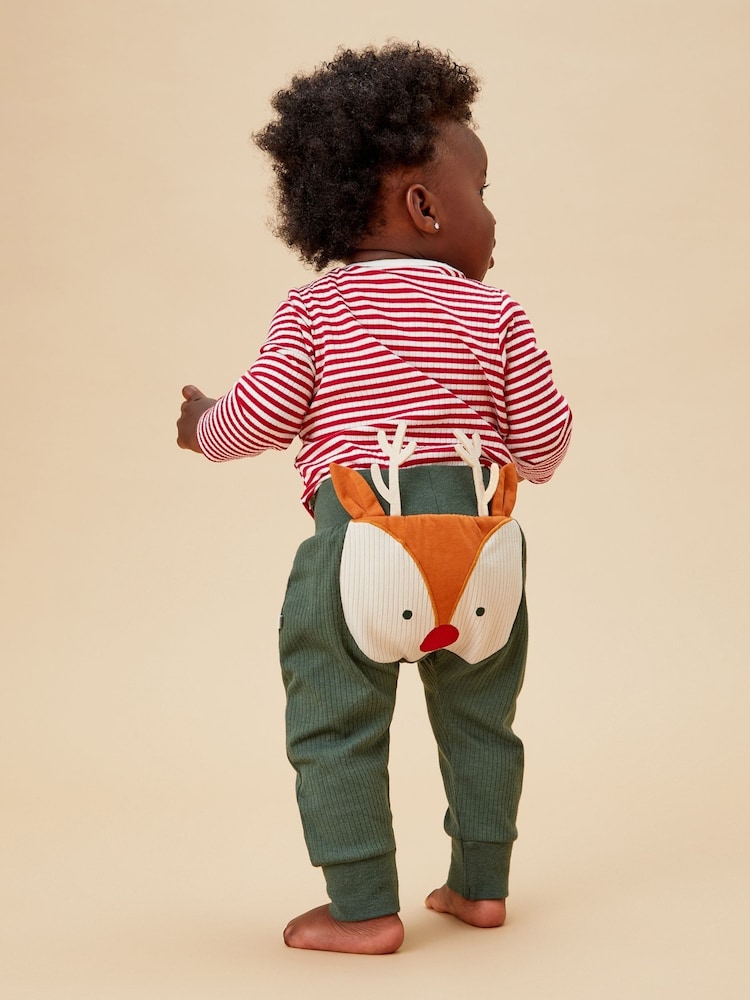 MORI Green Reindeer Cotton and Bamboo Christmas Joggers - Image 2 of 6