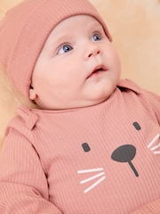 MORI Pink Little Kitty Cotton & Bamboo Bodysuit, Hat & Leggings Baby Outfit Set - Image 1 of 6