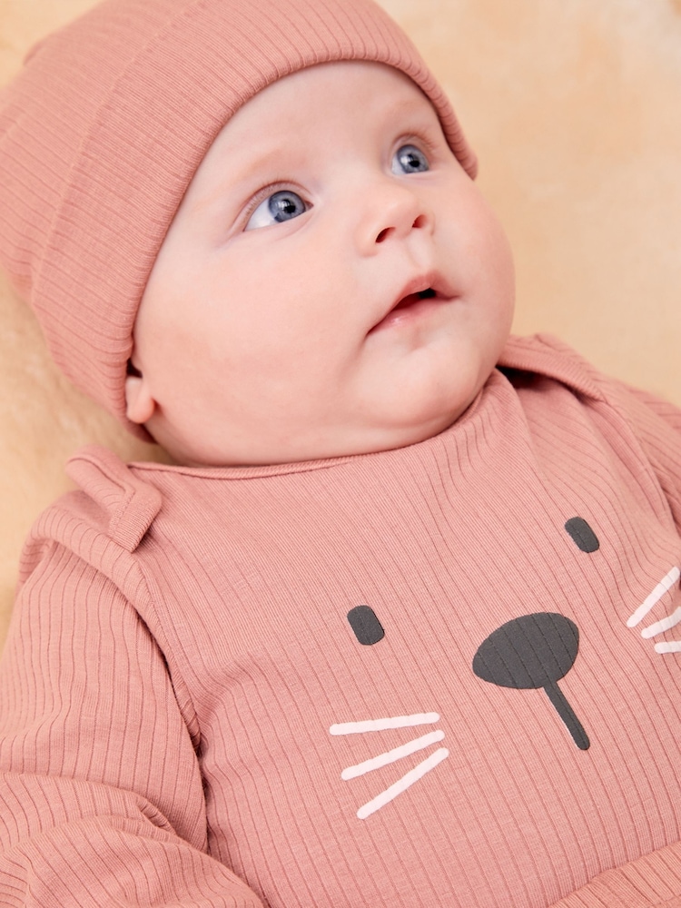 MORI Pink Little Kitty Cotton & Bamboo Bodysuit, Hat & Leggings Baby Outfit Set - Image 1 of 6