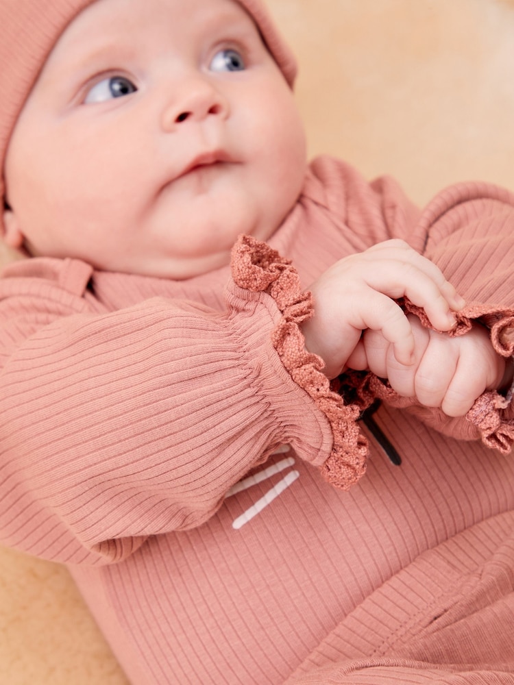 MORI Pink Little Kitty Cotton & Bamboo Bodysuit, Hat & Leggings Baby Outfit Set - Image 2 of 6