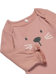 MORI Pink Little Kitty Cotton & Bamboo Bodysuit, Hat & Leggings Baby Outfit Set - Image 6 of 6