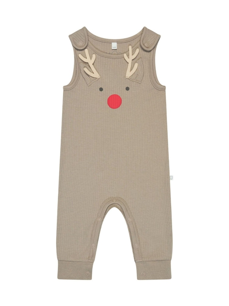 MORI Reindeer Cotton And Bamboo Christmas Brown Dungarees - Image 4 of 4