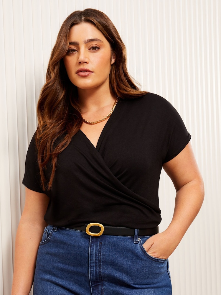 Friends Like These Black Curves Jersey Wrap Top - Image 1 of 4