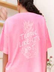 Bath & Body Works Hot Pink Tropic Like Its Hot Night 100% Cottton T-Shirt - Image 4 of 6