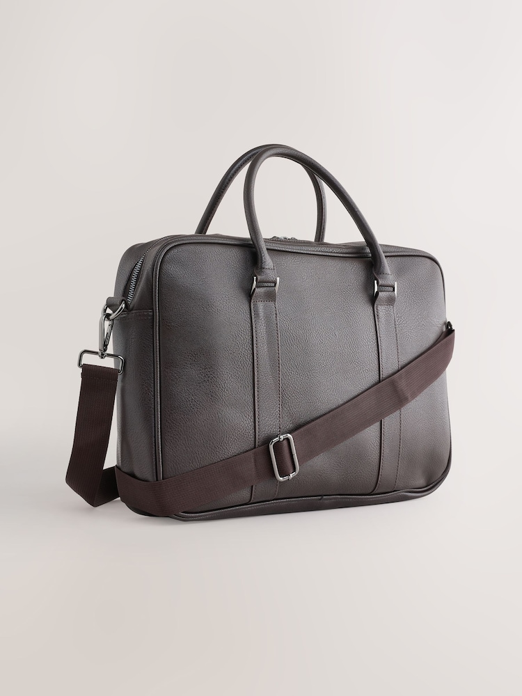 Brown Faux Leather Briefcase - Image 1 of 7 Brown Faux Leather Briefcase - Image 1 of 7