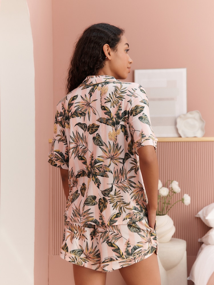Bath & Body Works Pink/Khaki Palm Button Through Short Set Pyjamas - Image 2 of 6 Bath & Body Works Pink/Khaki Palm Button Through Short Set Pyjamas - Image 2 of 6
