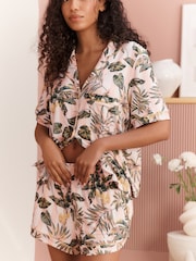 Bath & Body Works Pink/Khaki Palm Button Through Short Set Pyjamas - Image 3 of 6