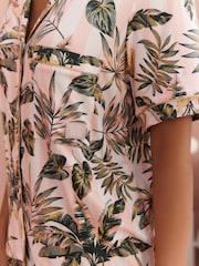 Bath & Body Works Pink/Khaki Palm Button Through Short Set Pyjamas - Image 4 of 6