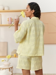 Bath & Body Works Yellow Palm 100% Cotton Button Through Broderie Shorts Set - Image 3 of 5