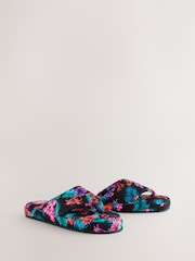 Bath & Body Works Black/Pink Hibiscus Thong Slippers - Image 1 of 5
