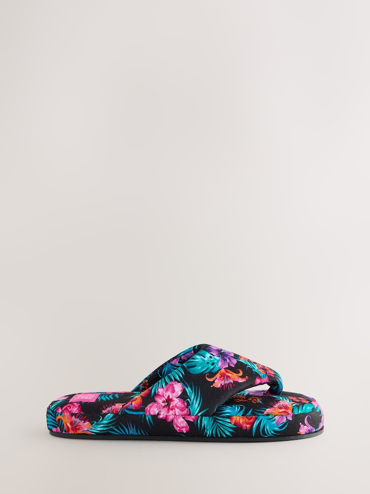 Bath & Body Works Black/Pink Hibiscus Thong Slippers - Image 2 of 5