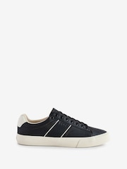 BOSS Black Faux-Leather Trainers With Plain And Grained Textures - Image 1 of 5
