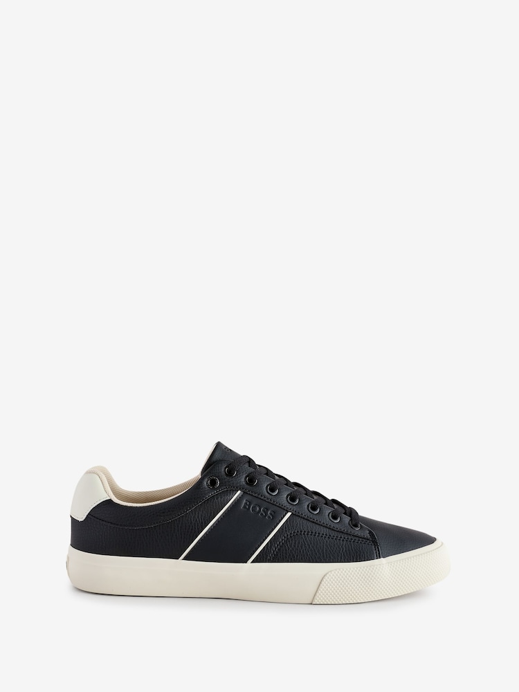 BOSS Black Faux-Leather Trainers With Plain And Grained Textures - Image 1 of 5