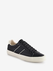 BOSS Black Faux-Leather Trainers With Plain And Grained Textures - Image 2 of 5