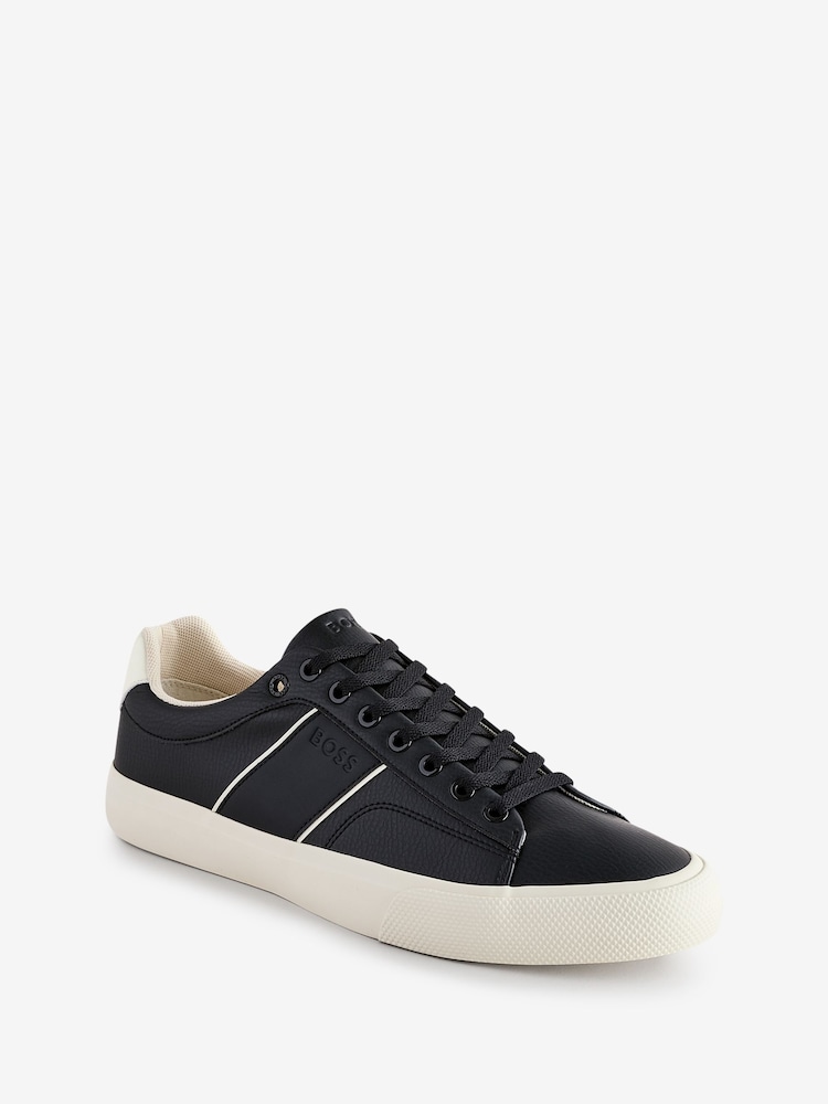 BOSS Black Faux-Leather Trainers With Plain And Grained Textures - Image 2 of 5